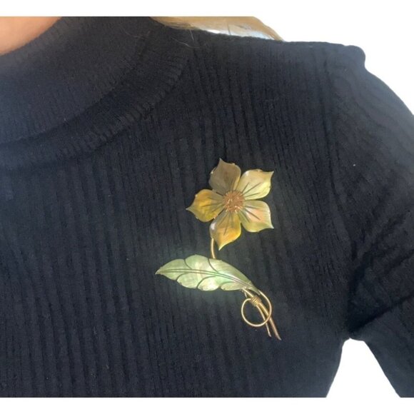 Ocean Treasure Vintage Brooch With Clip-on Earrings Mother-of-Pearl Floral Green - Picture 11 of 11